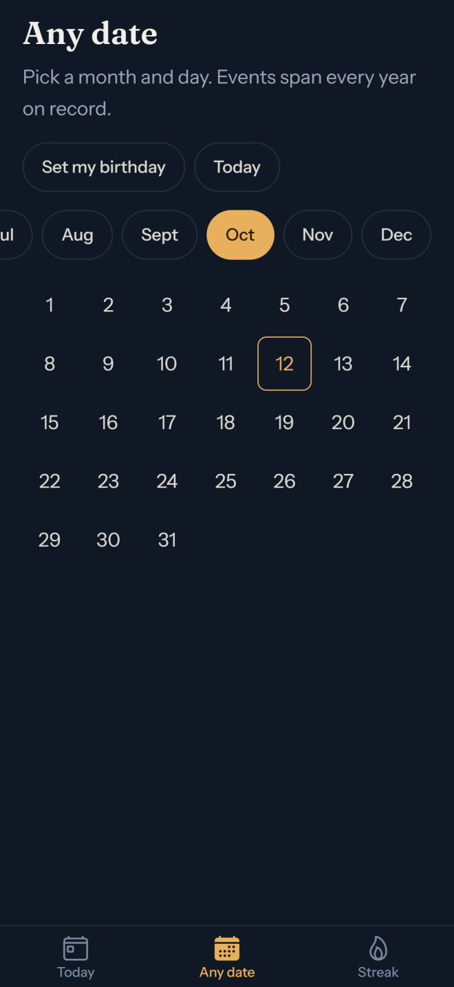 Epoch's date picker, October open