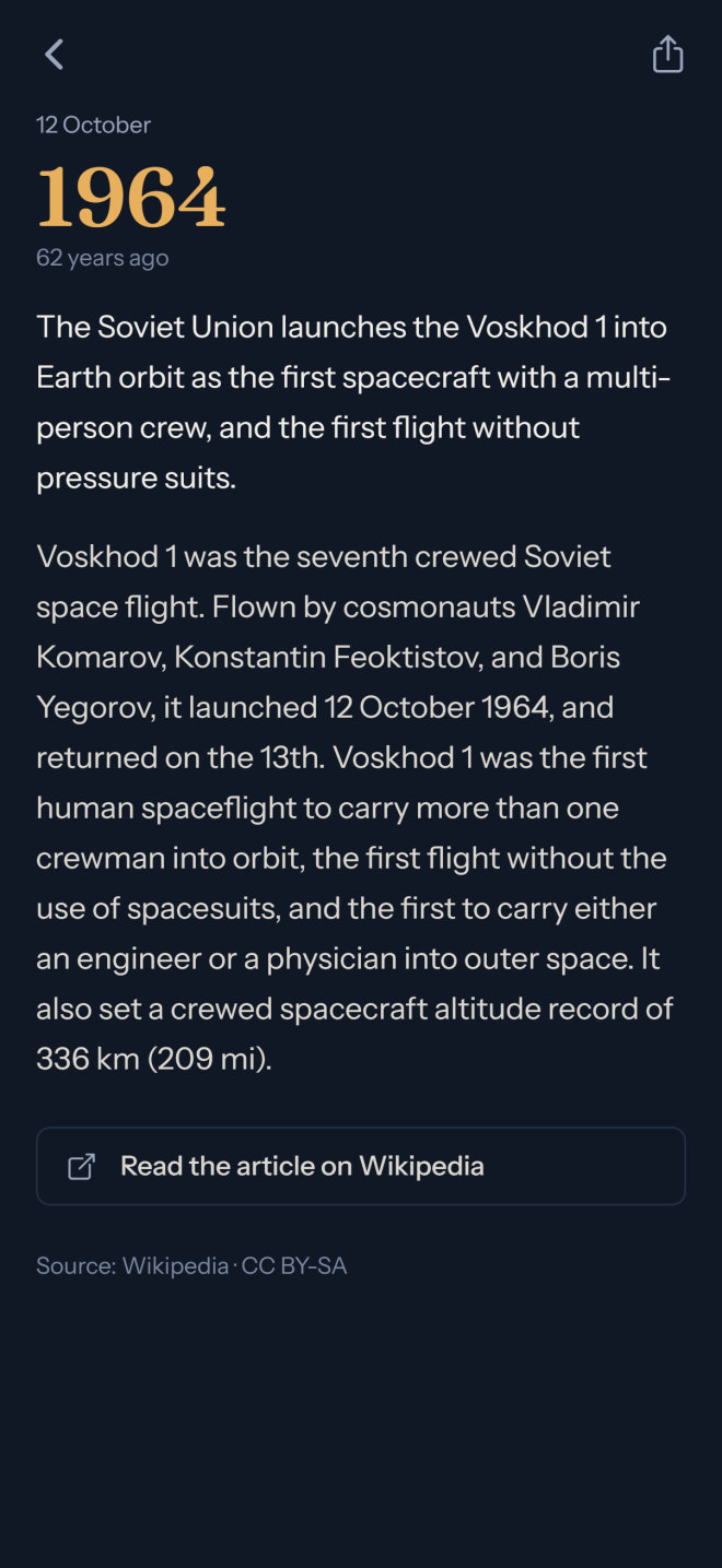 An event in Epoch: Voskhod 1, 1964
